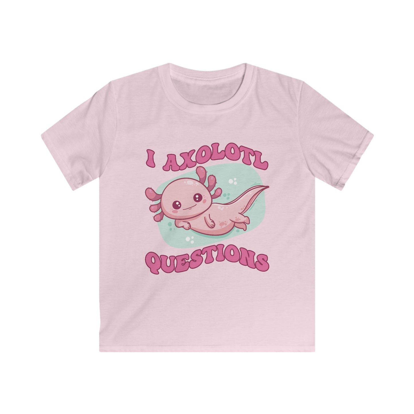 Kids T-Shirt - Cute Axolotl 'I Axolotl Questions' Funny Pun Design - OCDandApparel