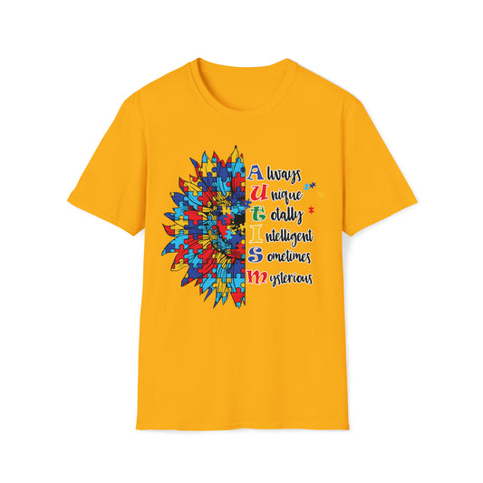 Autism - Always Unique Totally Intelligent Sometimes Mysterious - Unisex Softstyle T-Shirt - OCDandApparel