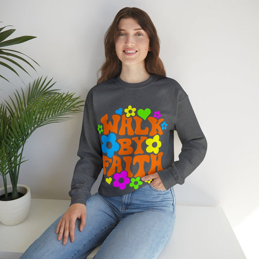 Walk By Faith - Unisex Heavy Blend™ Crewneck Sweatshirt - Ohio Custom Designs & Apparel LLC