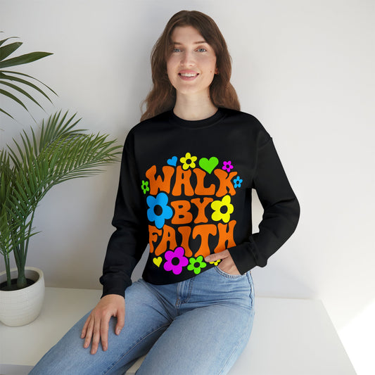 Walk By Faith - Unisex Heavy Blend™ Crewneck Sweatshirt - Ohio Custom Designs & Apparel LLC