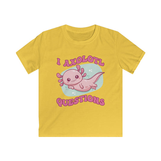 Kids T-Shirt - Cute Axolotl 'I Axolotl Questions' Funny Pun Design - OCDandApparel