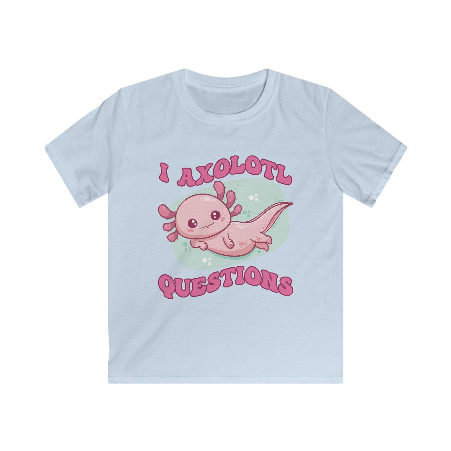 Kids T-Shirt - Cute Axolotl 'I Axolotl Questions' Funny Pun Design - OCDandApparel