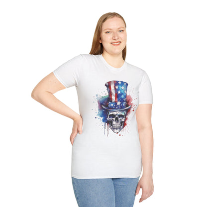 Patriotic Skull Top Hat - Unisex Softstyle T-Shirt - OCDandApparel