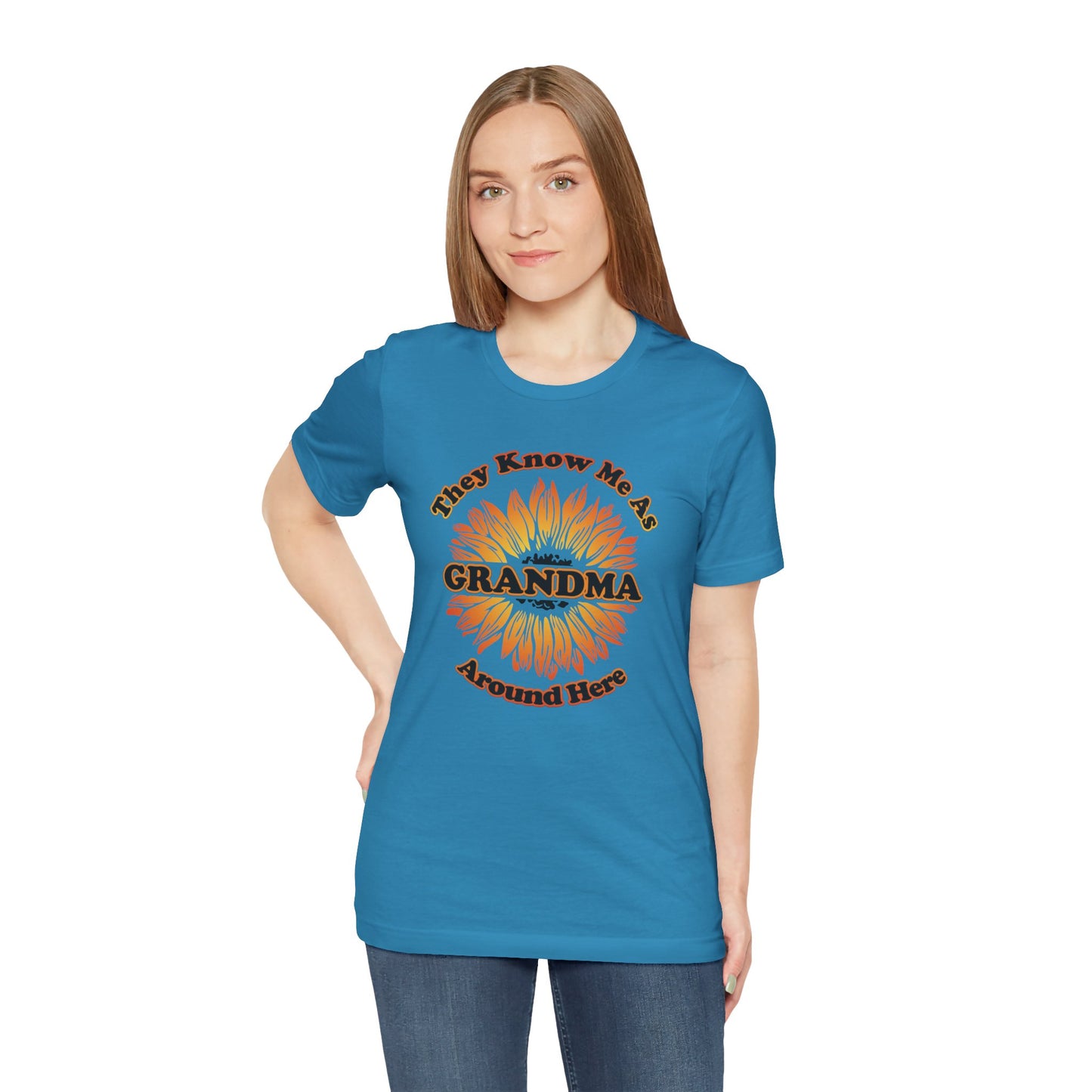 They Know Me As Grandma Around Here Sunflower - Unisex Jersey Short Sleeve Tee - OCDandApparel