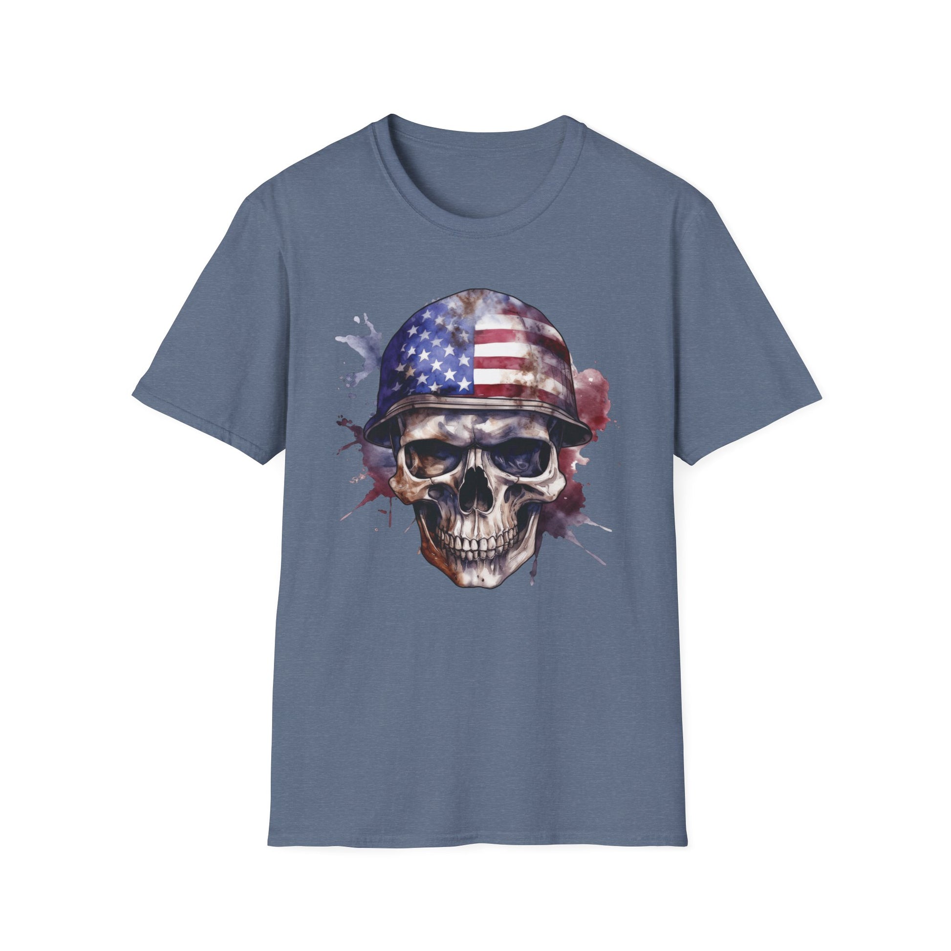 Patriotic Skull in Helmet - Unisex Softstyle T-Shirt - OCDandApparel