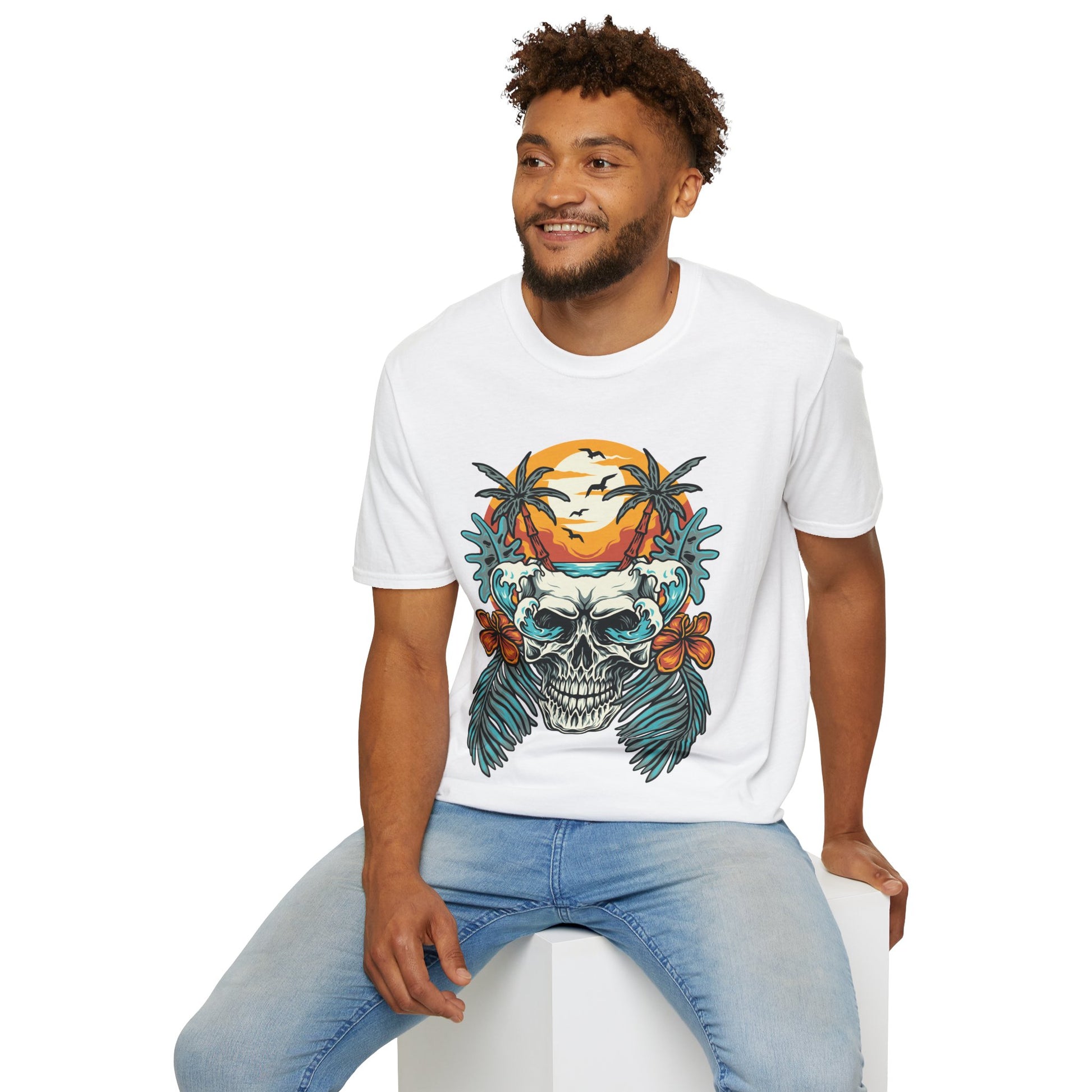 Summer Beach Skull - Unisex Softstyle T-Shirt - OCDandApparel