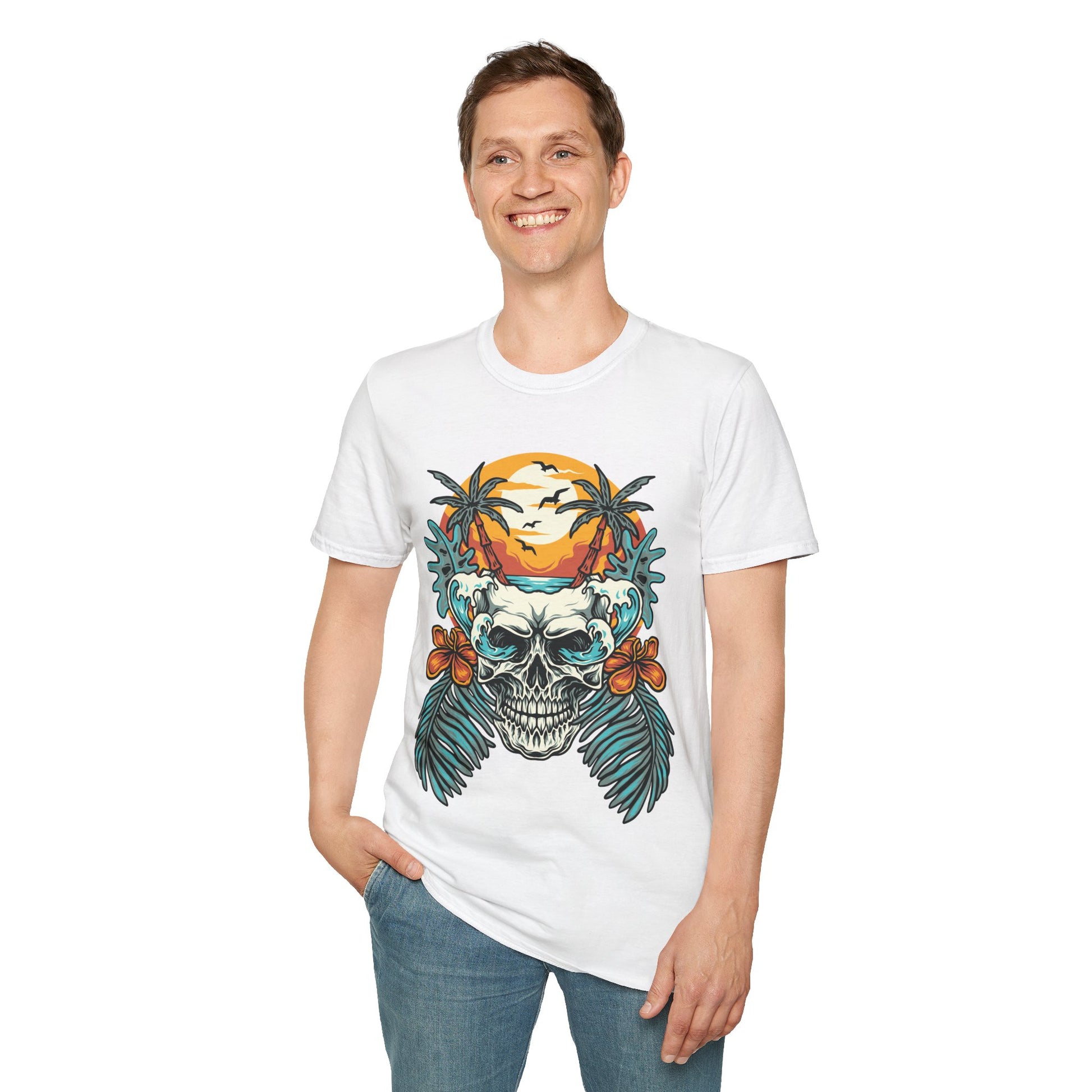 Summer Beach Skull - Unisex Softstyle T-Shirt - OCDandApparel