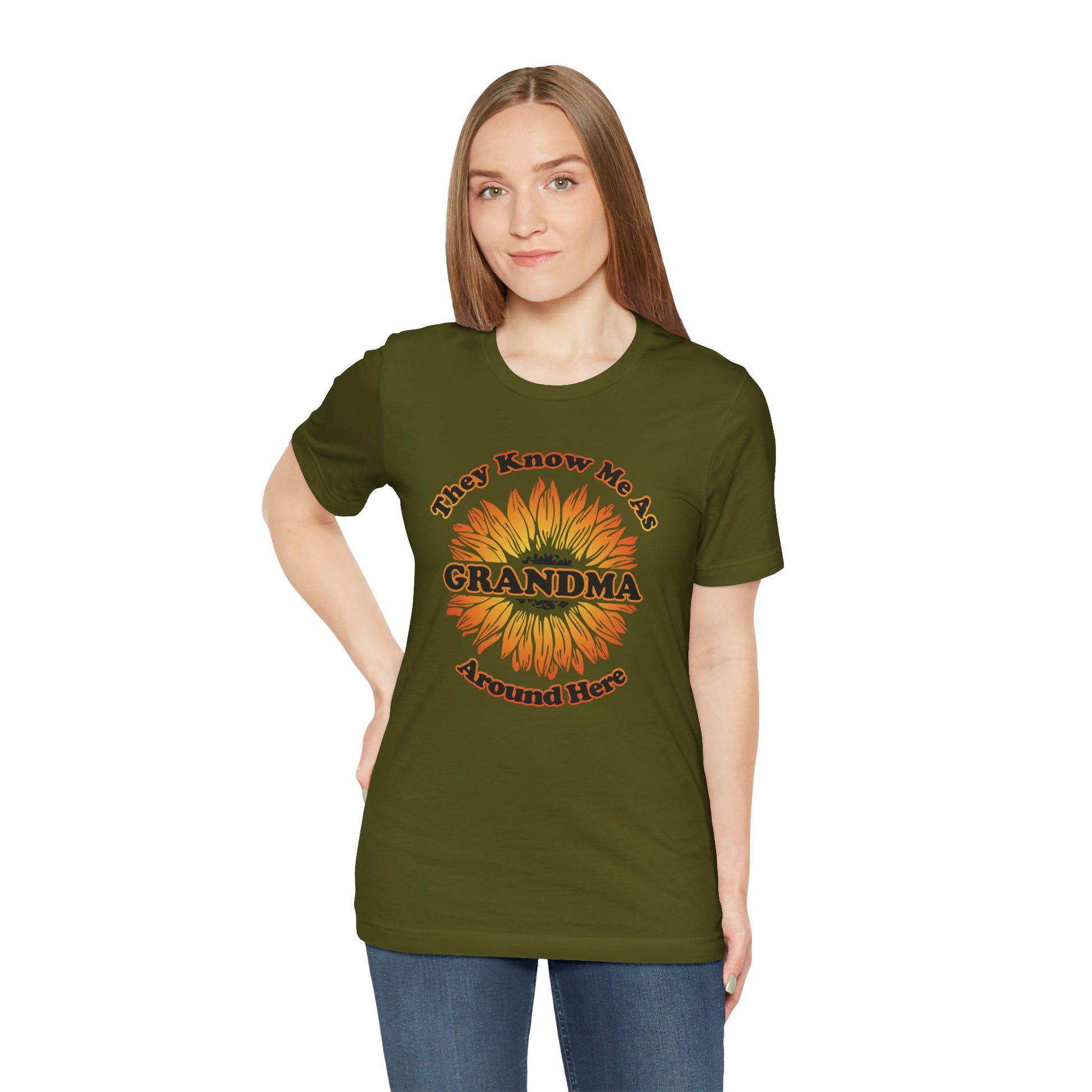 They Know Me As Grandma Around Here Sunflower - Unisex Jersey Short Sleeve Tee - OCDandApparel