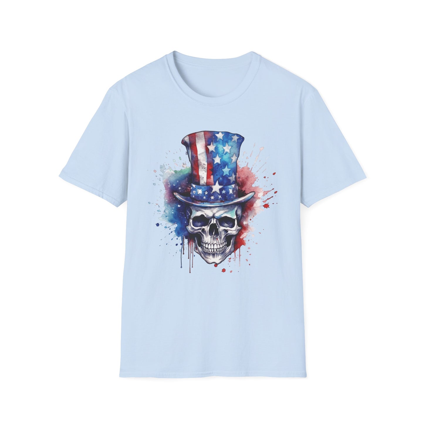 Patriotic Skull Top Hat - Unisex Softstyle T-Shirt - OCDandApparel