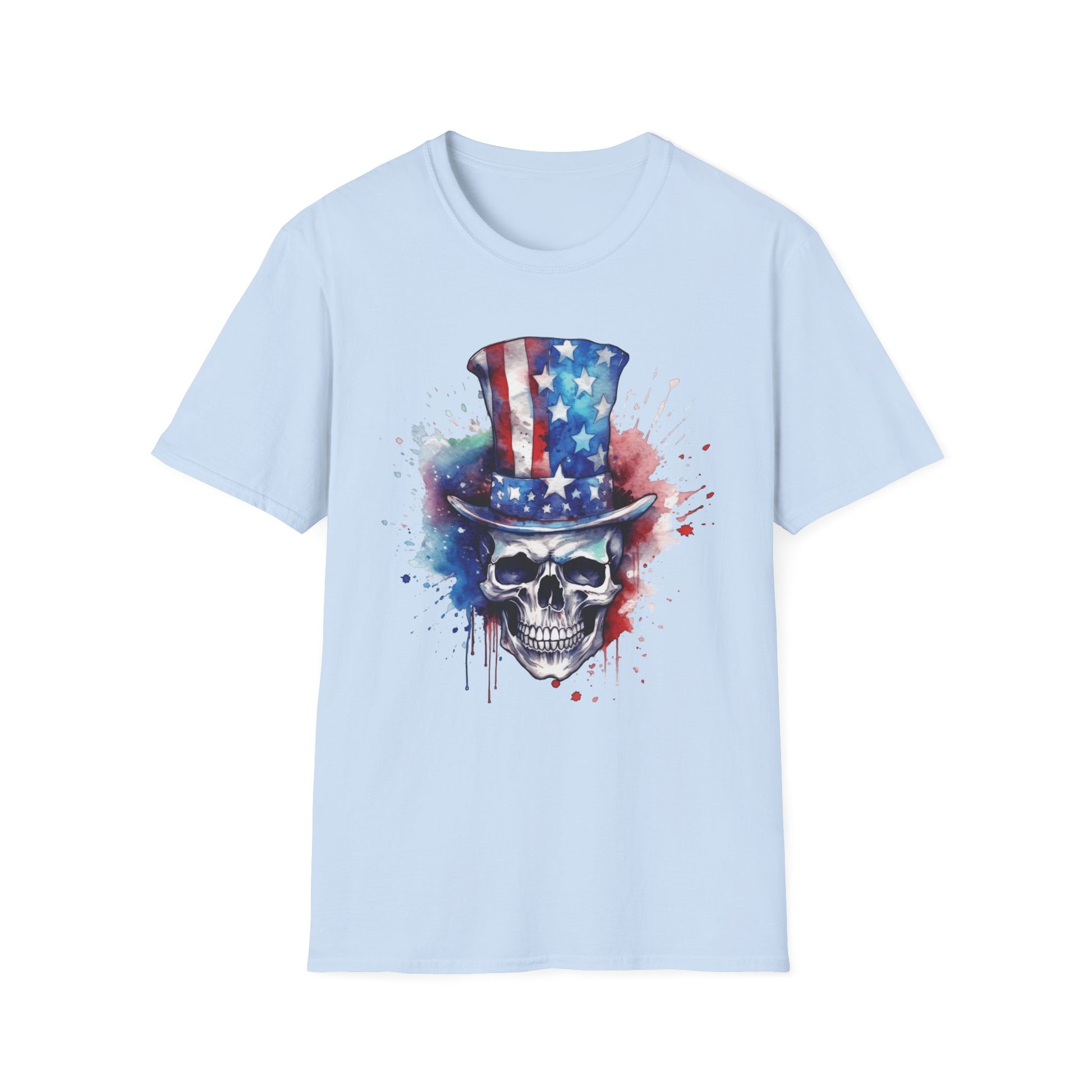 Patriotic Skull Top Hat - Unisex Softstyle T-Shirt - OCDandApparel