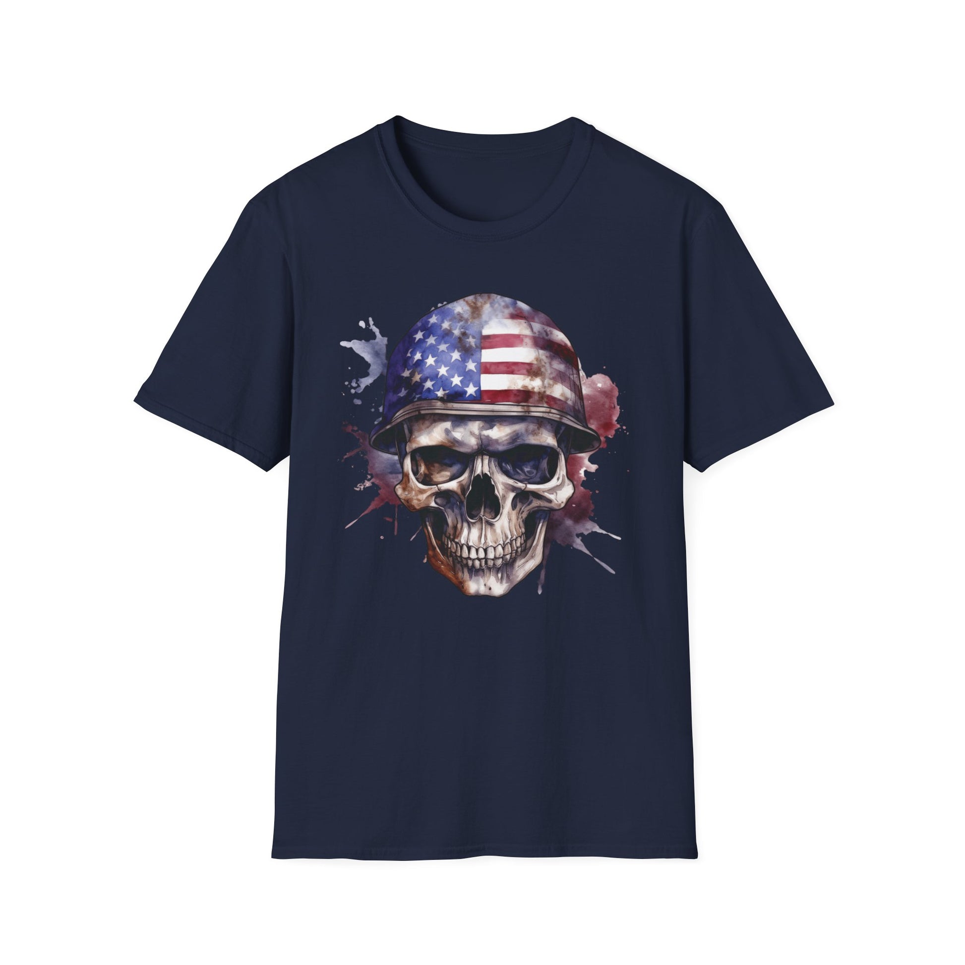 Patriotic Skull in Helmet - Unisex Softstyle T-Shirt - OCDandApparel