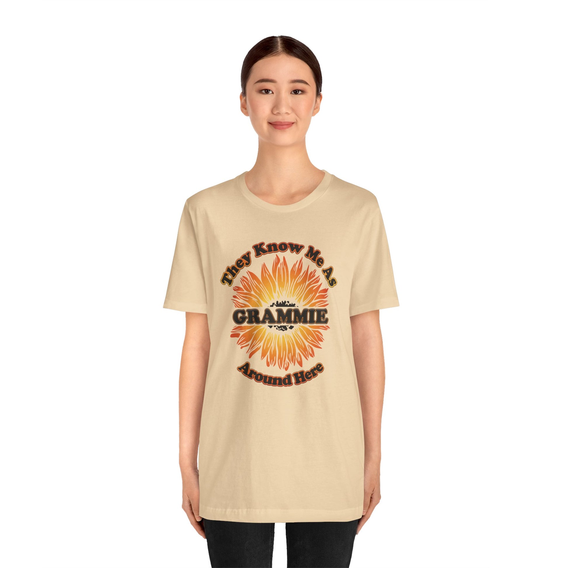 They Know Me As Grammie Around Here Sunflower - Unisex Jersey Short Sleeve Tee - OCDandApparel