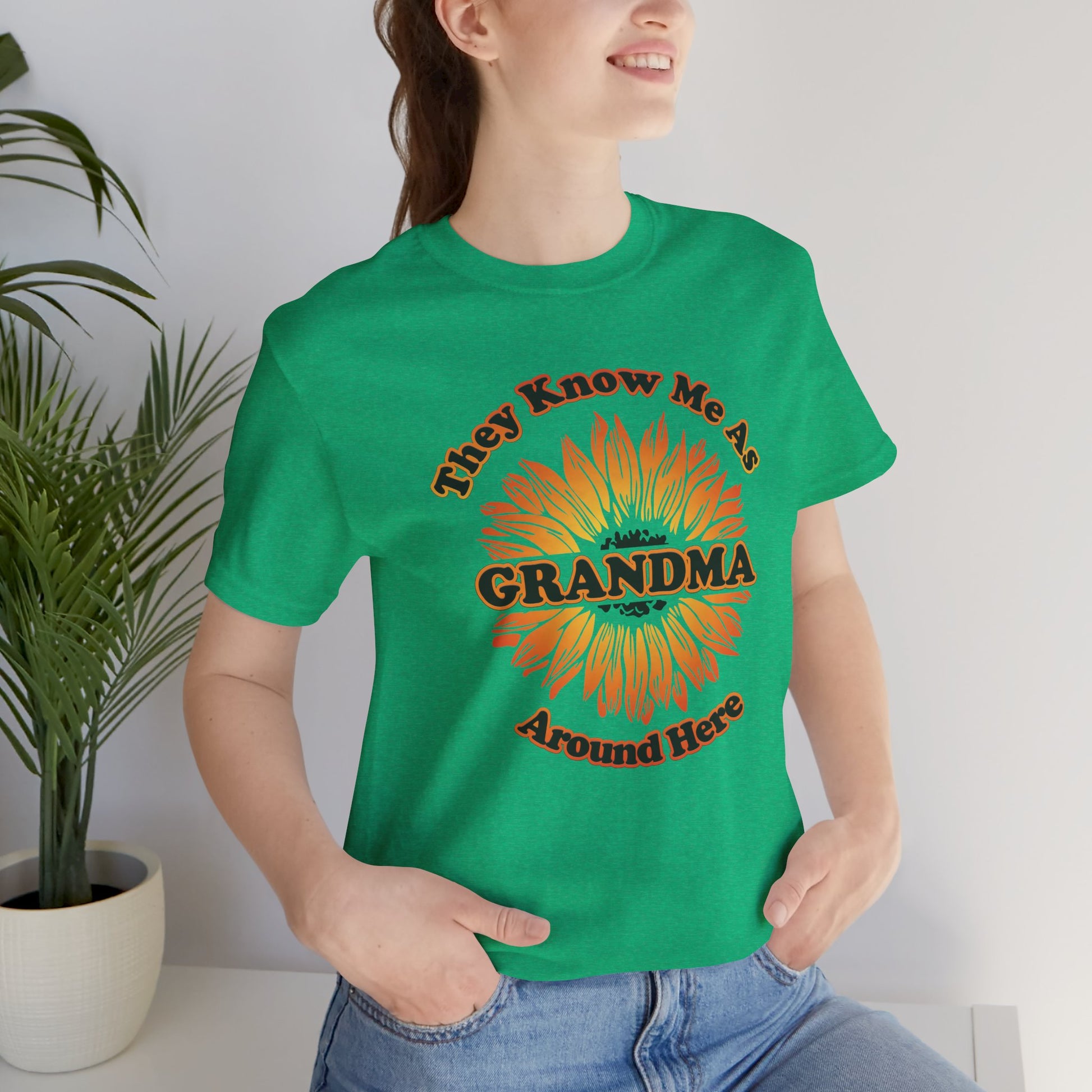 They Know Me As Grandma Around Here Sunflower - Unisex Jersey Short Sleeve Tee - OCDandApparel