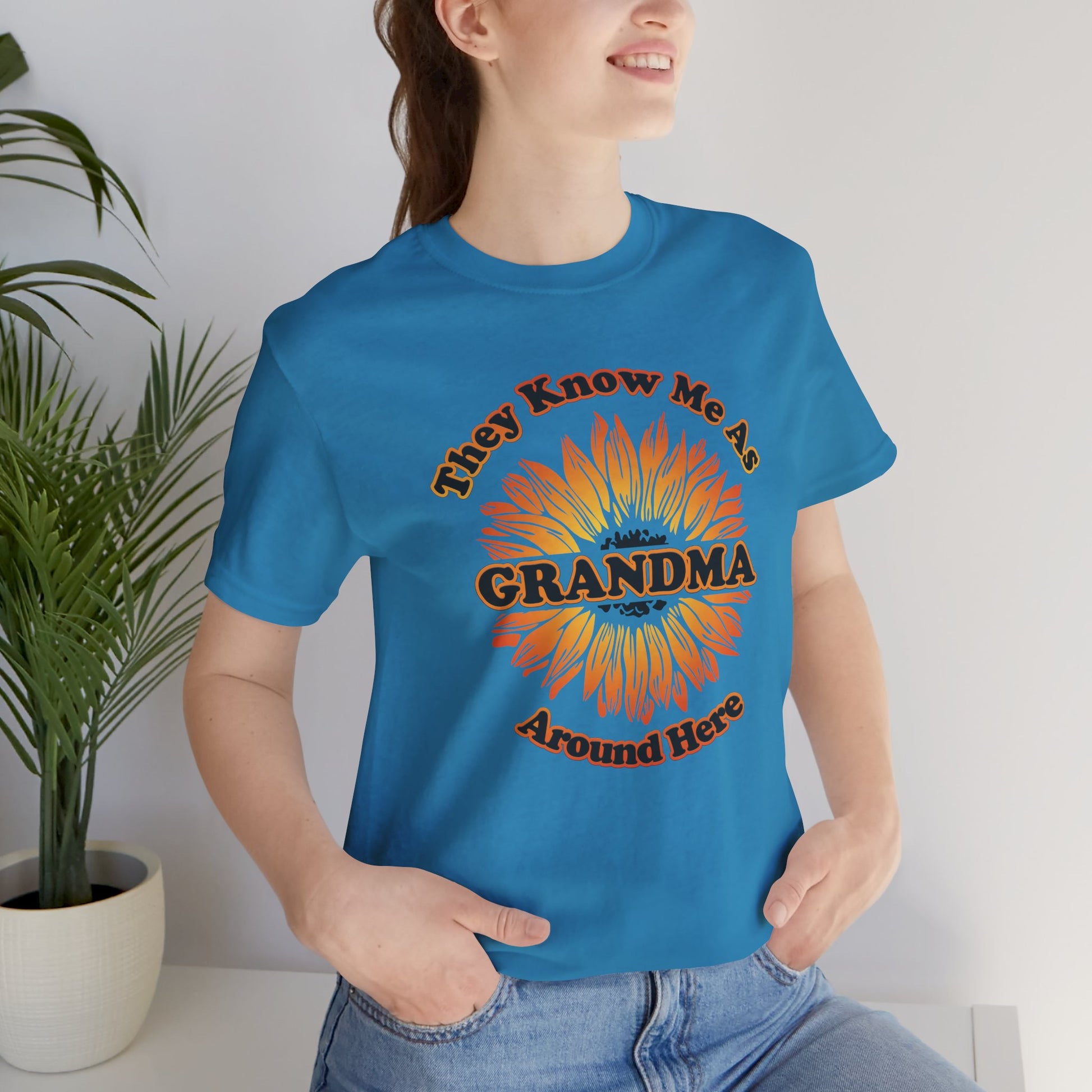 They Know Me As Grandma Around Here Sunflower - Unisex Jersey Short Sleeve Tee - OCDandApparel