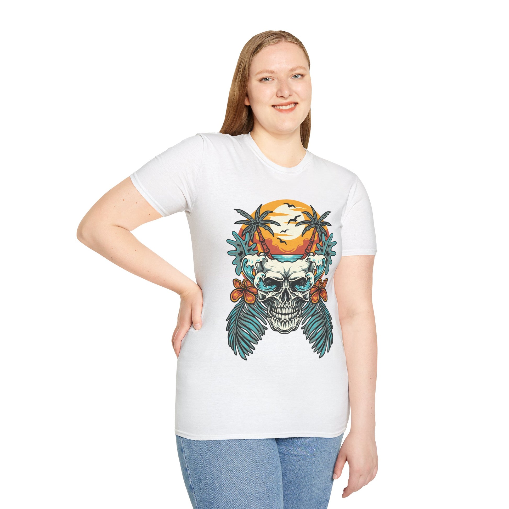Summer Beach Skull - Unisex Softstyle T-Shirt - OCDandApparel