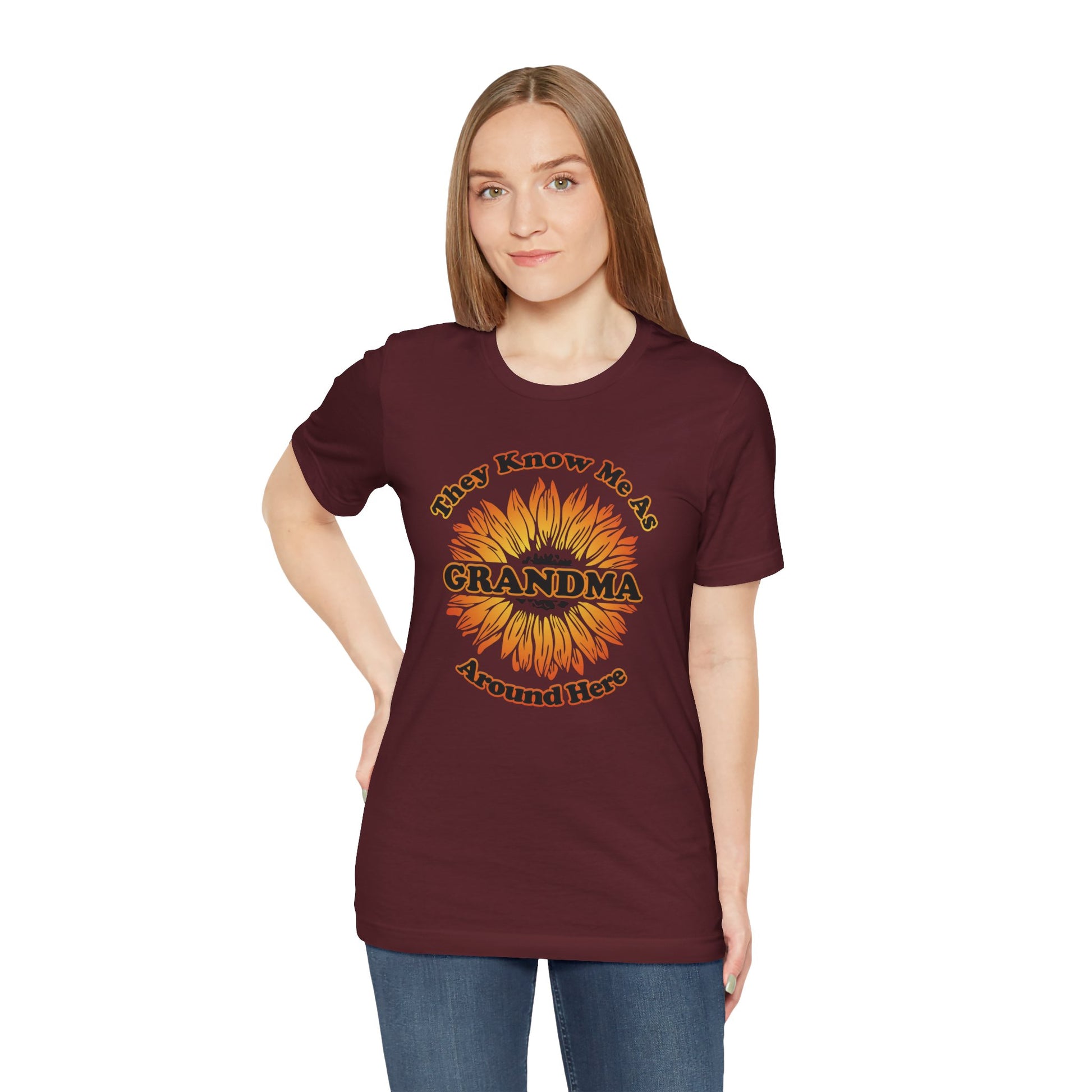 They Know Me As Grandma Around Here Sunflower - Unisex Jersey Short Sleeve Tee - OCDandApparel