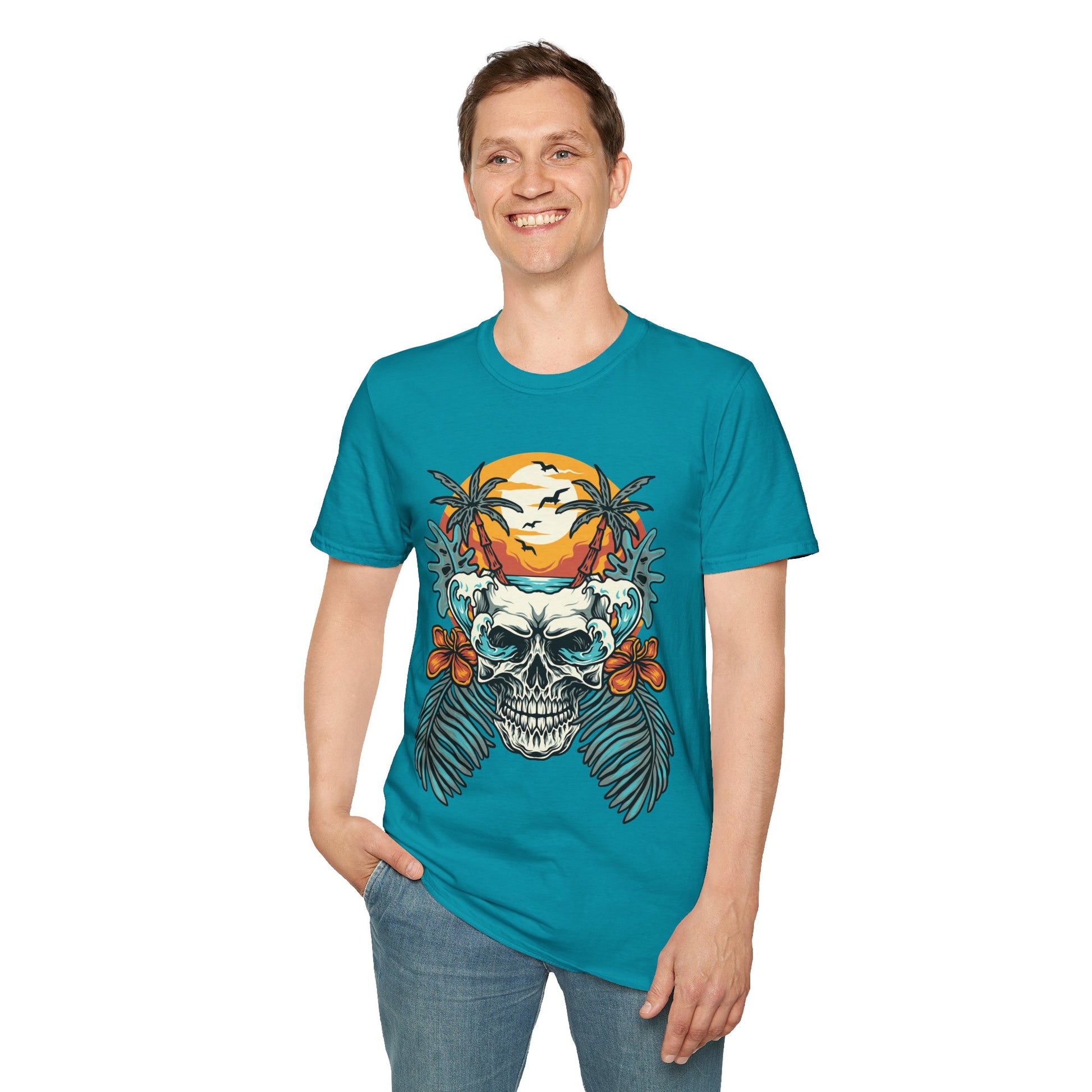 Summer Beach Skull - Unisex Softstyle T-Shirt - OCDandApparel