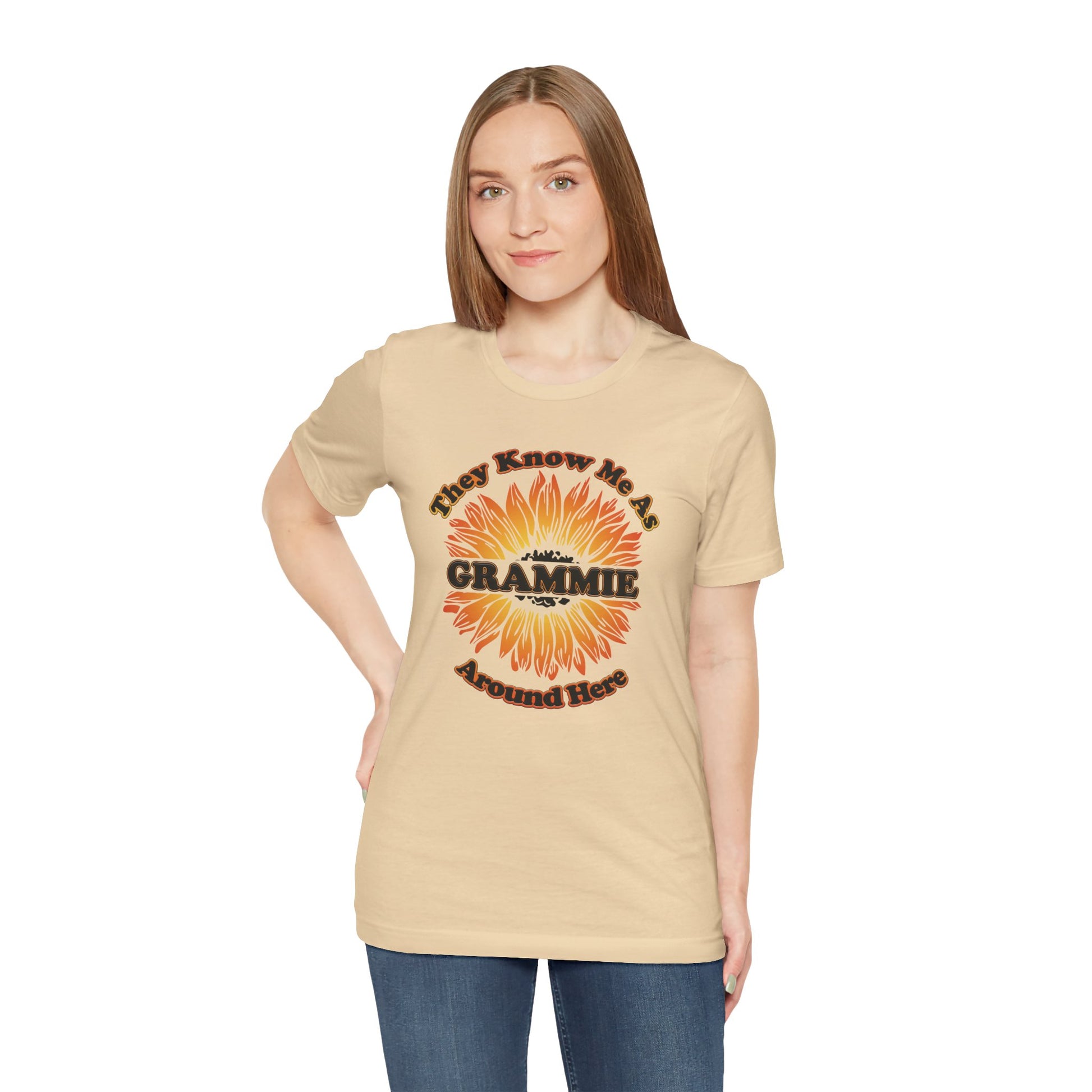 They Know Me As Grammie Around Here Sunflower - Unisex Jersey Short Sleeve Tee - OCDandApparel