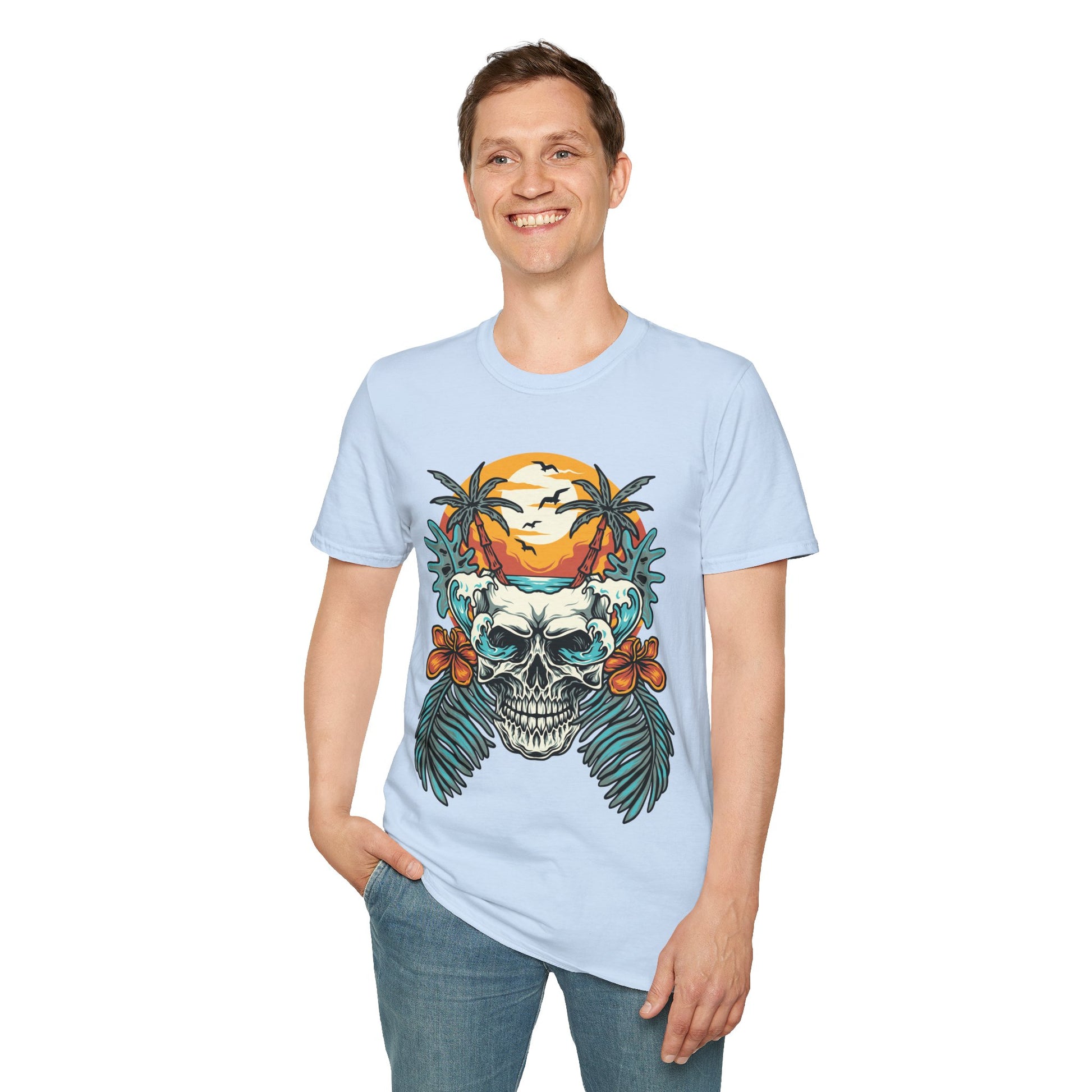 Summer Beach Skull - Unisex Softstyle T-Shirt - OCDandApparel