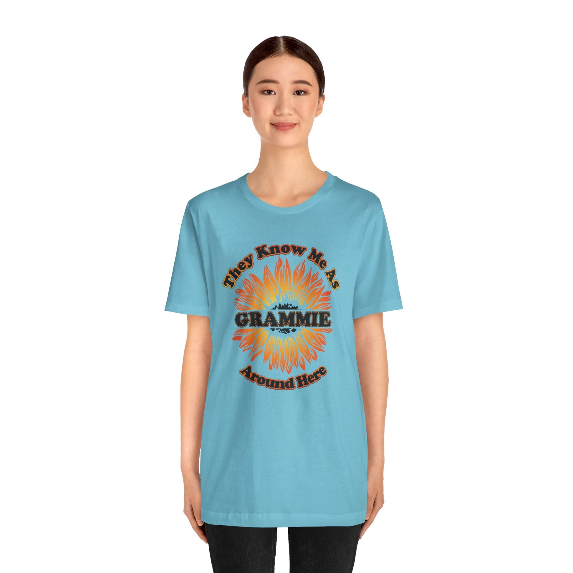They Know Me As Grammie Around Here Sunflower - Unisex Jersey Short Sleeve Tee - OCDandApparel