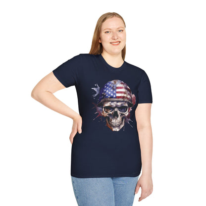Patriotic Skull in Helmet - Unisex Softstyle T-Shirt - OCDandApparel