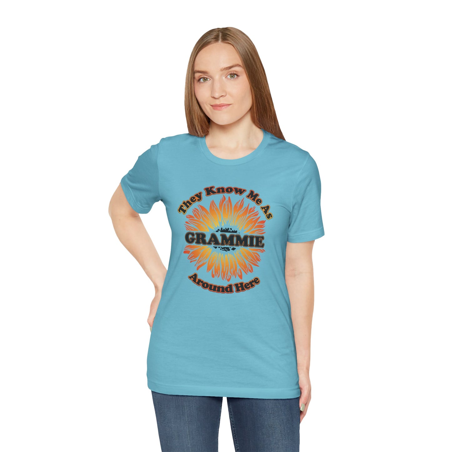 They Know Me As Grammie Around Here Sunflower - Unisex Jersey Short Sleeve Tee - OCDandApparel