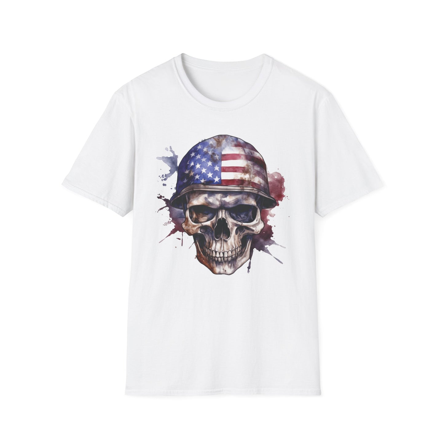 Patriotic Skull in Helmet - Unisex Softstyle T-Shirt - OCDandApparel