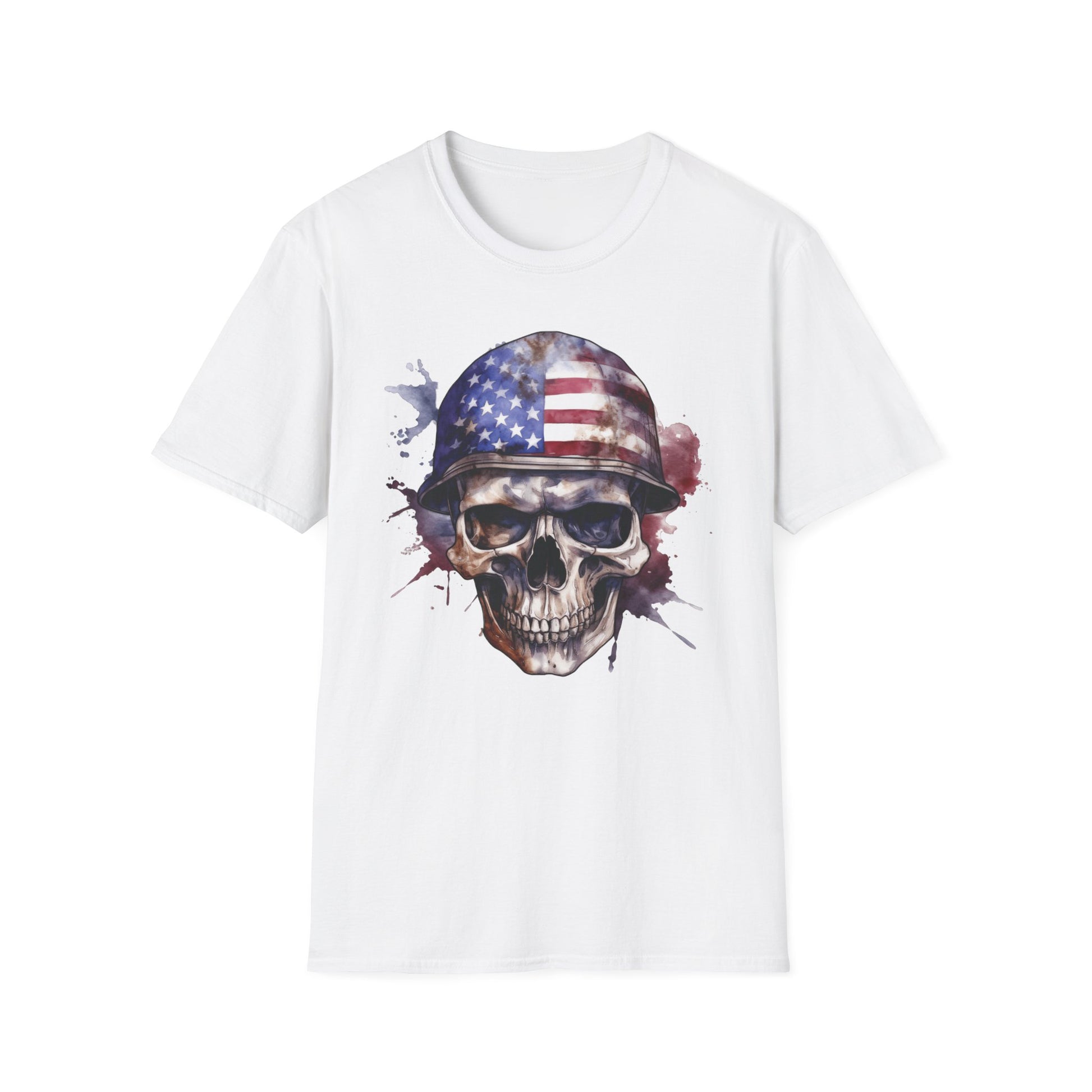 Patriotic Skull in Helmet - Unisex Softstyle T-Shirt - OCDandApparel