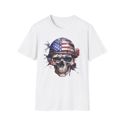 Patriotic Skull in Helmet - Unisex Softstyle T-Shirt - OCDandApparel