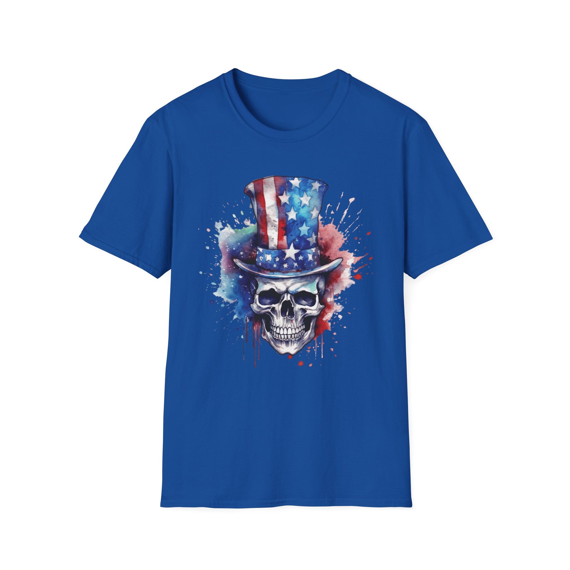 Patriotic Skull Top Hat - Unisex Softstyle T-Shirt - OCDandApparel