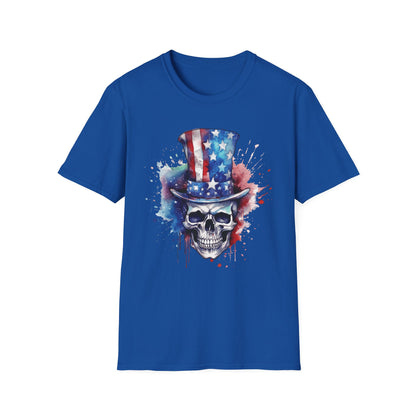 Patriotic Skull Top Hat - Unisex Softstyle T-Shirt - OCDandApparel