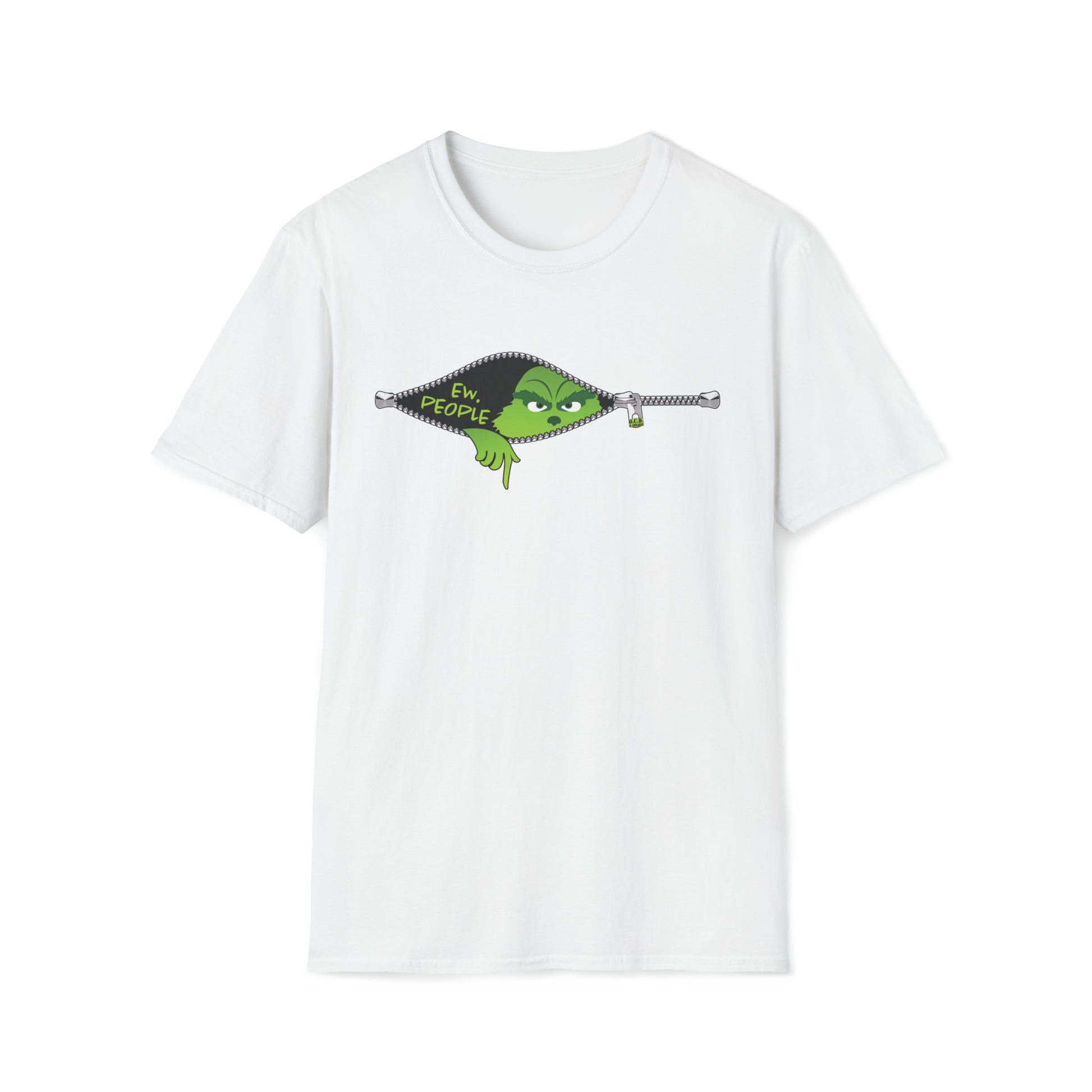 "Ew. People." Grinch in a Zipper Shirt - Unisex Softstyle T-Shirt - OCDandApparel