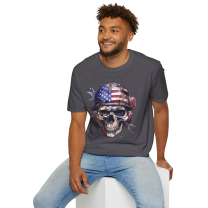 Patriotic Skull in Helmet - Unisex Softstyle T-Shirt - OCDandApparel