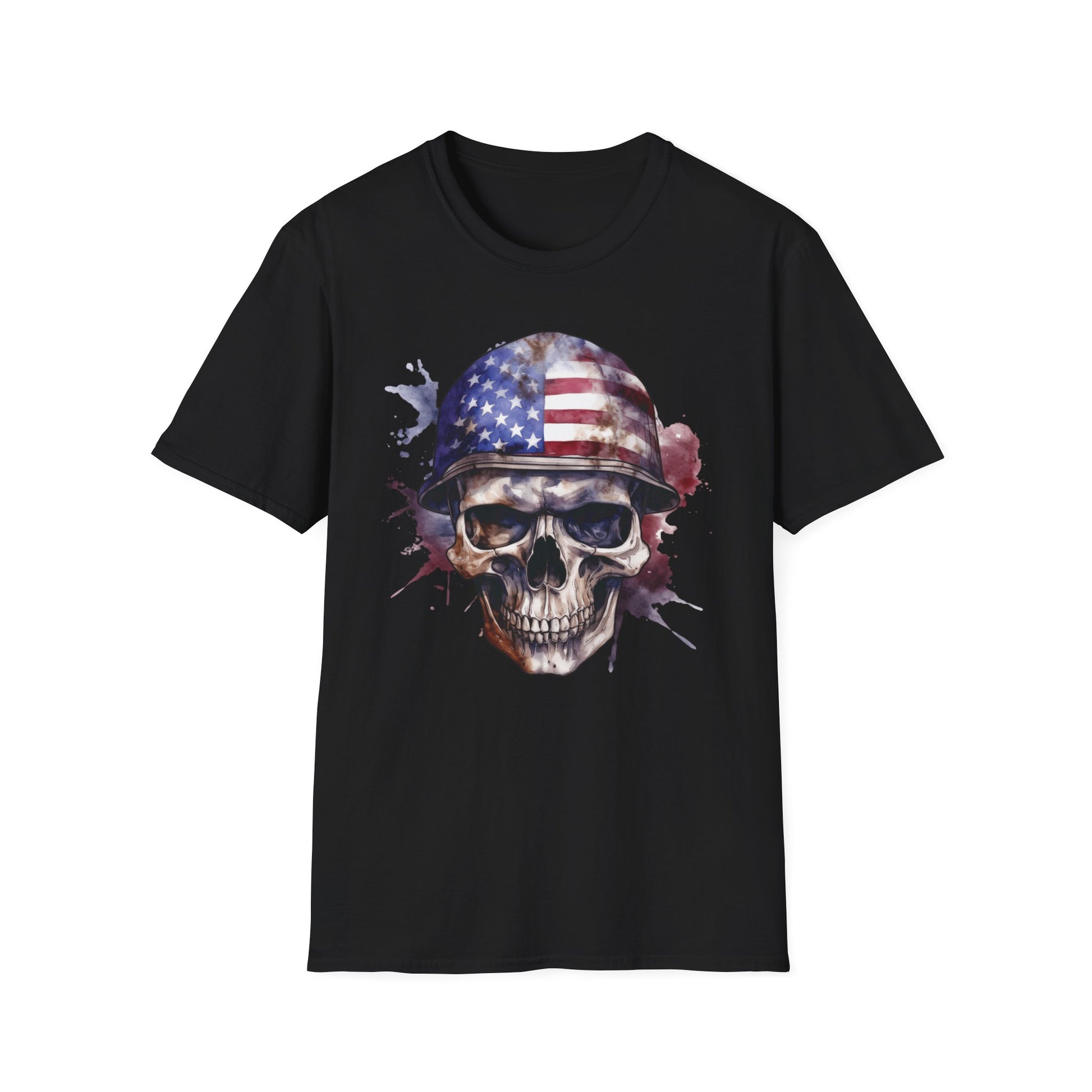 Patriotic Skull in Helmet - Unisex Softstyle T-Shirt - OCDandApparel