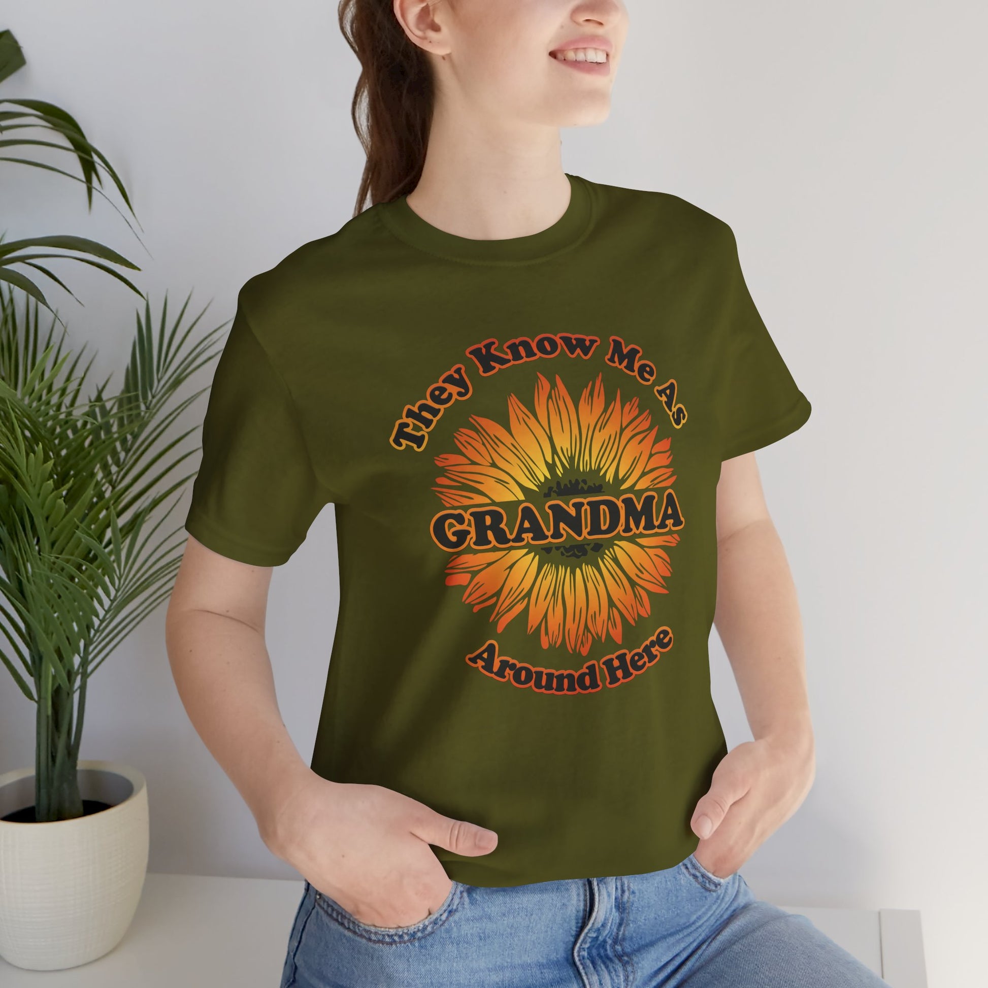They Know Me As Grandma Around Here Sunflower - Unisex Jersey Short Sleeve Tee - OCDandApparel