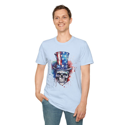 Patriotic Skull Top Hat - Unisex Softstyle T-Shirt - OCDandApparel