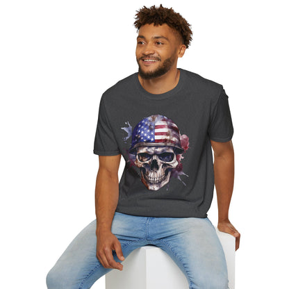 Patriotic Skull in Helmet - Unisex Softstyle T-Shirt - OCDandApparel