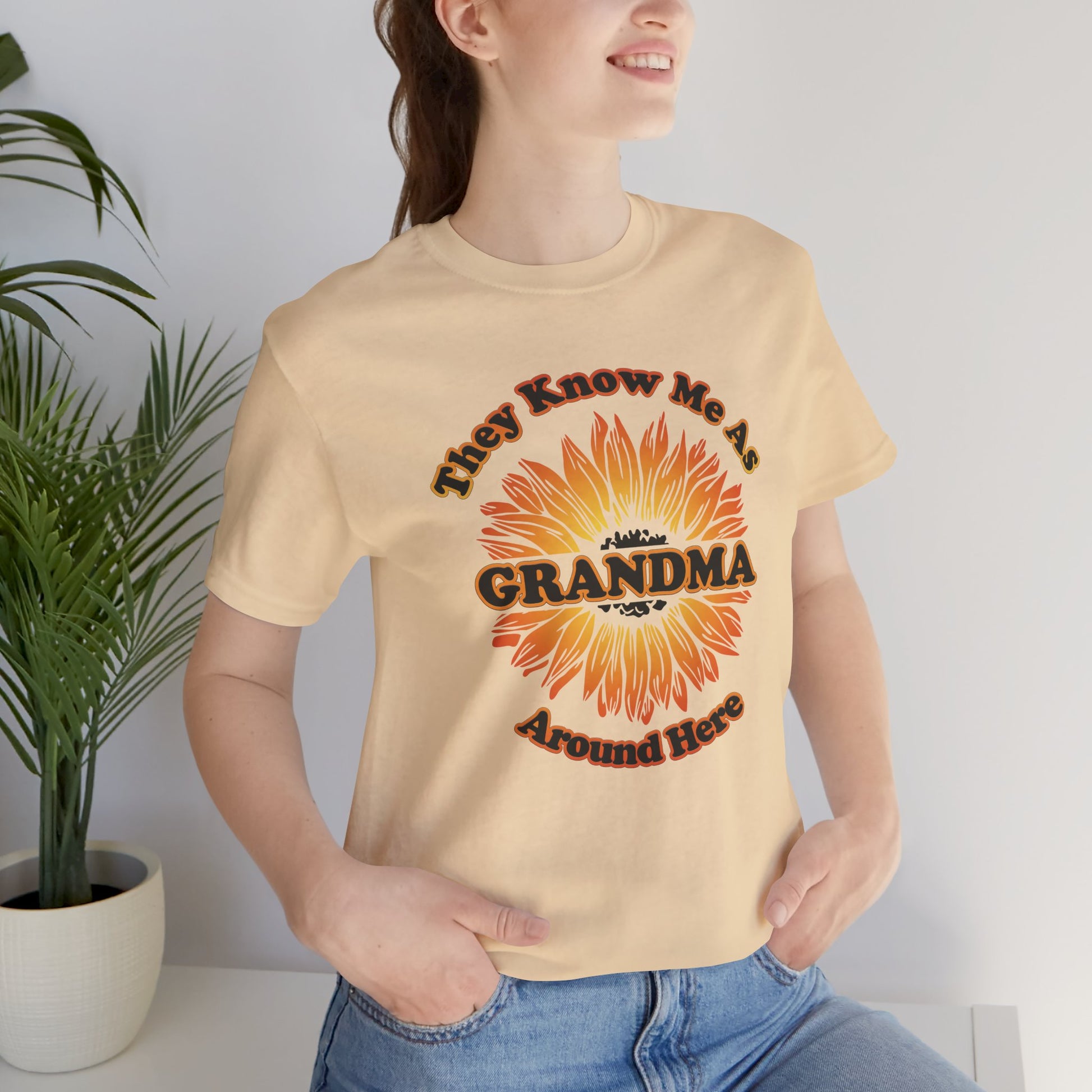 They Know Me As Grandma Around Here Sunflower - Unisex Jersey Short Sleeve Tee - OCDandApparel