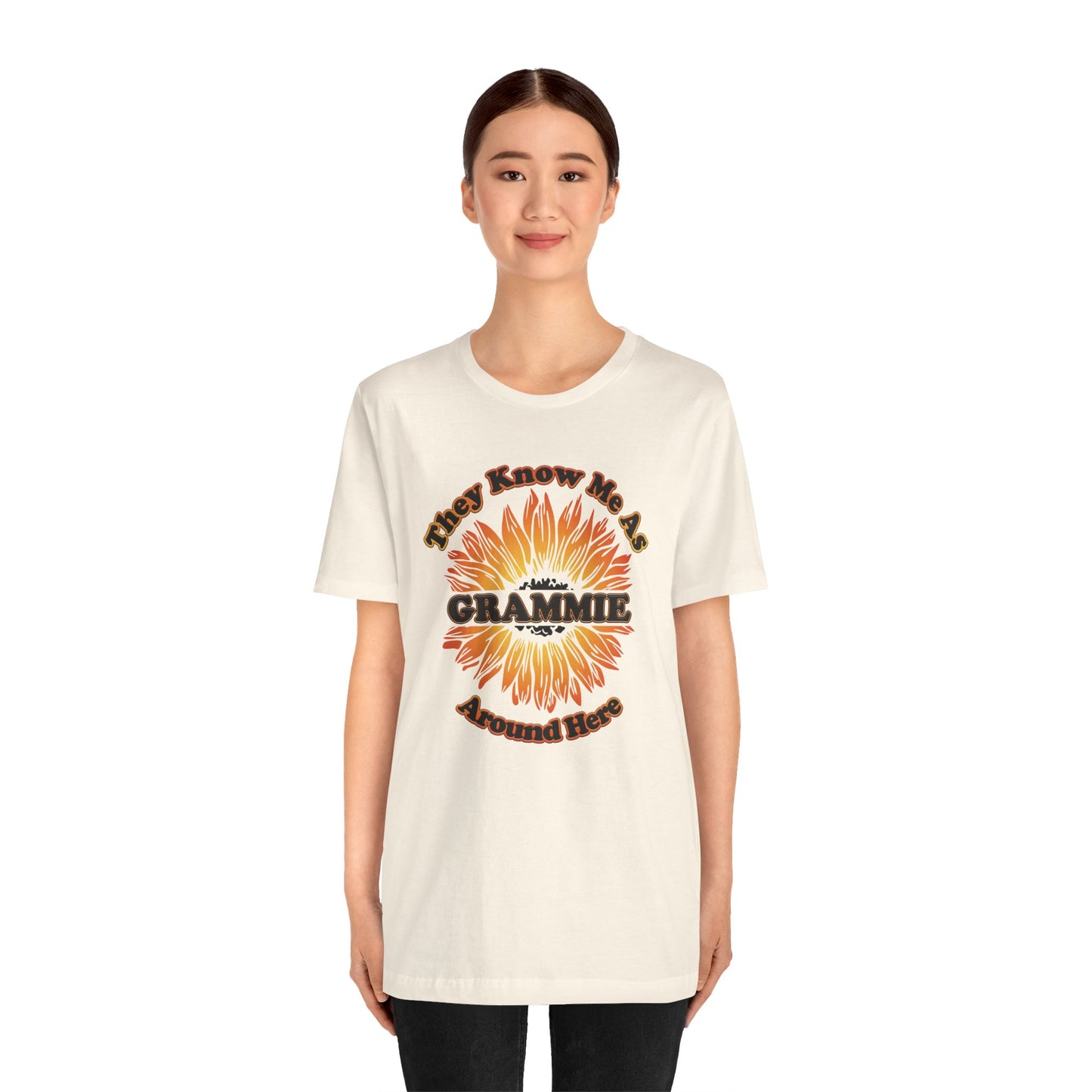 They Know Me As Grammie Around Here Sunflower - Unisex Jersey Short Sleeve Tee - OCDandApparel