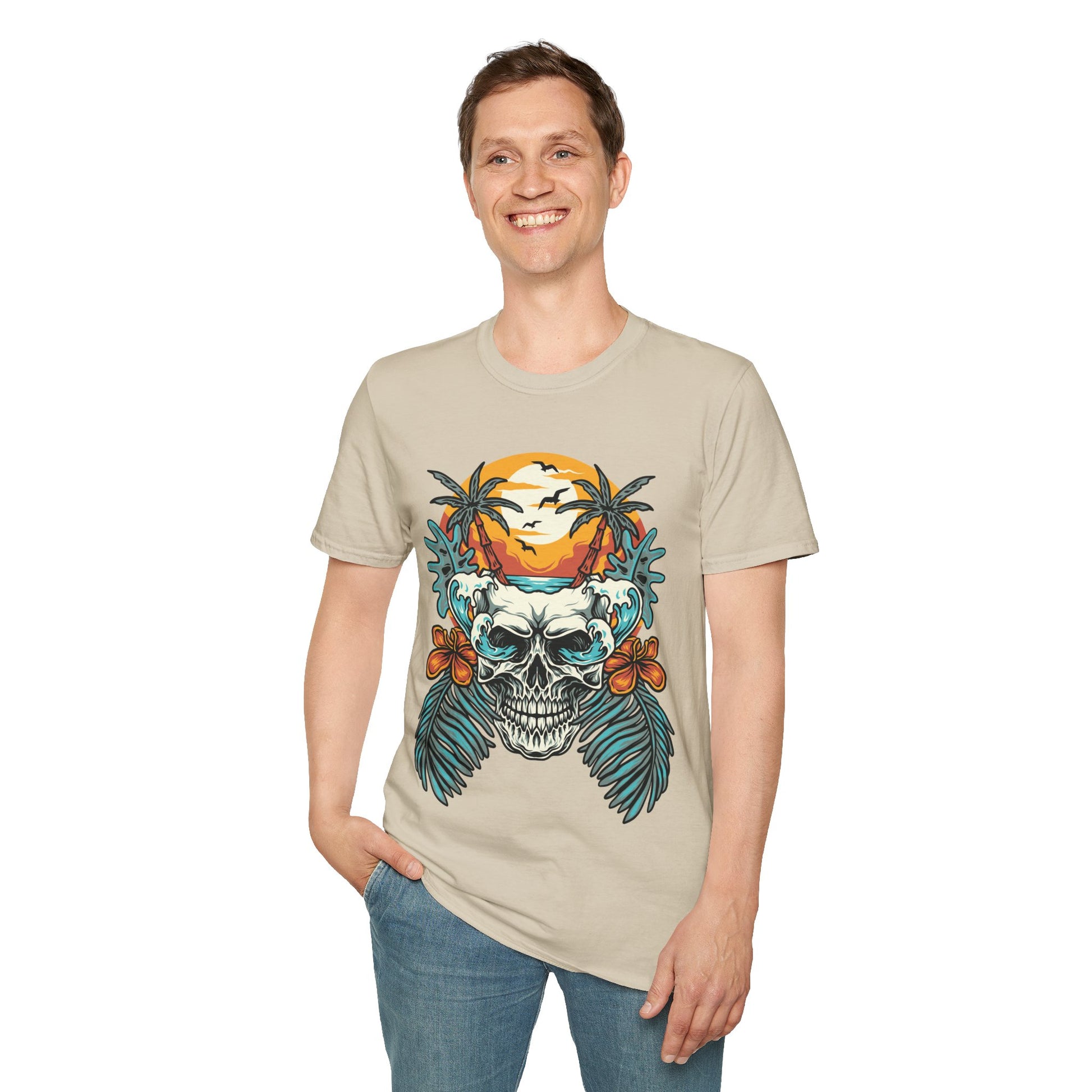 Summer Beach Skull - Unisex Softstyle T-Shirt - OCDandApparel