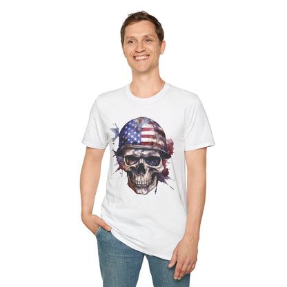 Patriotic Skull in Helmet - Unisex Softstyle T-Shirt - OCDandApparel