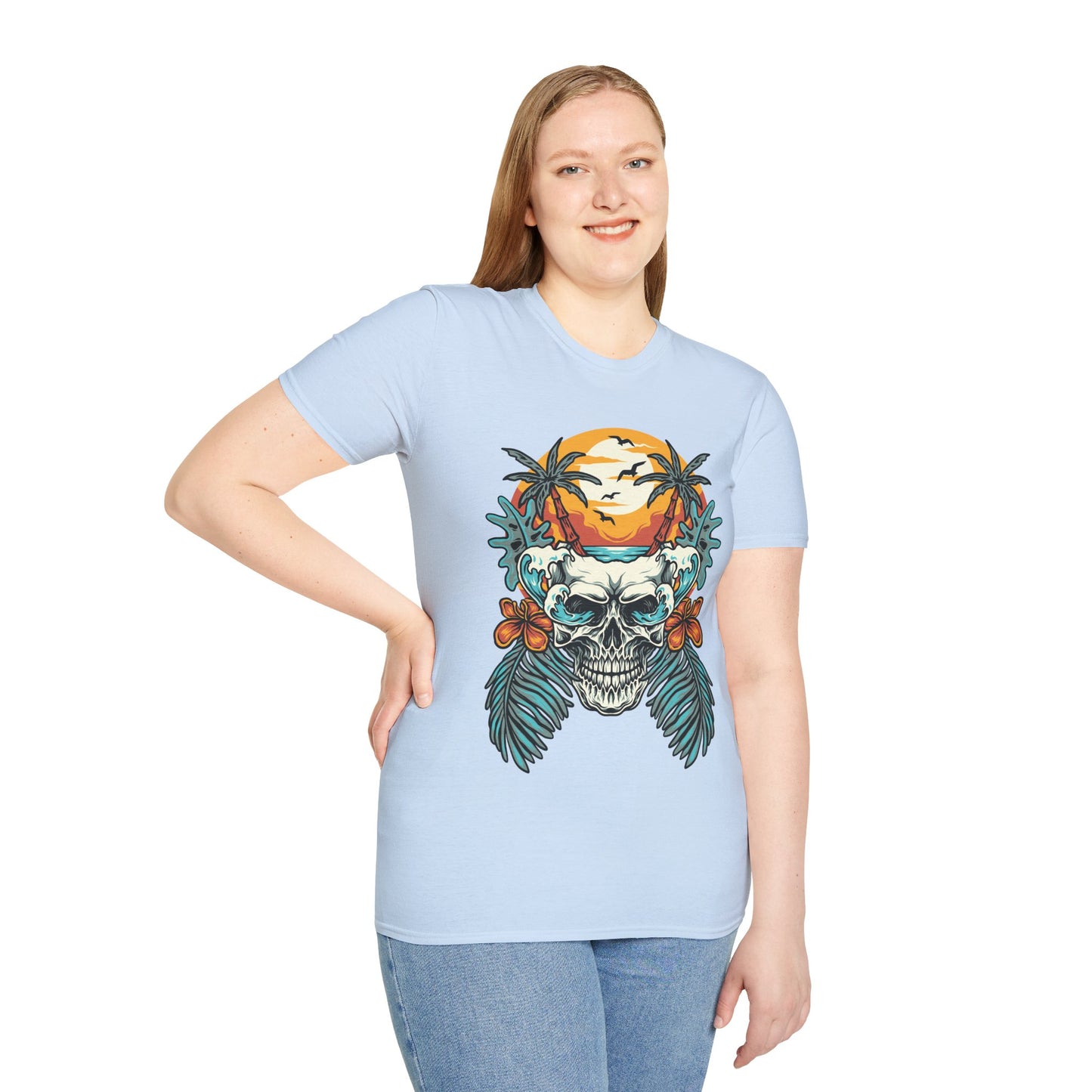 Summer Beach Skull - Unisex Softstyle T-Shirt - OCDandApparel