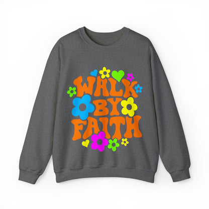 Walk By Faith - Unisex Heavy Blend™ Crewneck Sweatshirt - Ohio Custom Designs & Apparel LLC