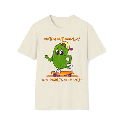 Watch out World! This Pickle's on a Roll! - Unisex Softstyle T-Shirt - Ohio Custom Designs & Apparel LLC